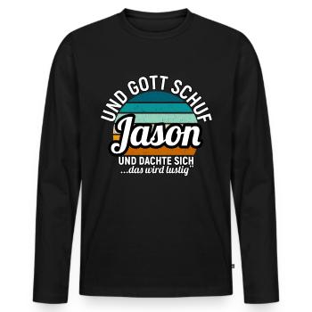 Jason - Männer Premium Bio Langarmshirt - Schwarz - Vorne - Nico (187cm)