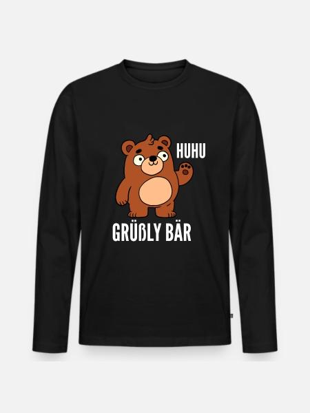 Huhu Greeting Bear - Men's Premium Organic Long Sleeve Shirt - black