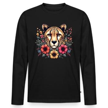 Guépard Fleurs de guépard - T-shirt manches longues Premium bio Homme - noir - Devant - Nico (187cm)