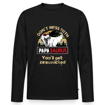 Papasaurus Funshirt Dino Tyrannus Saurus Rex - Men's Premium Organic Long Sleeve Shirt - black - Front - Nico (187cm)
