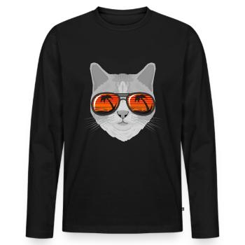 Chat avec lunettes lunettes de soleil cadeau - T-shirt manches longues Premium bio Homme - noir - Devant - Nico (187cm)
