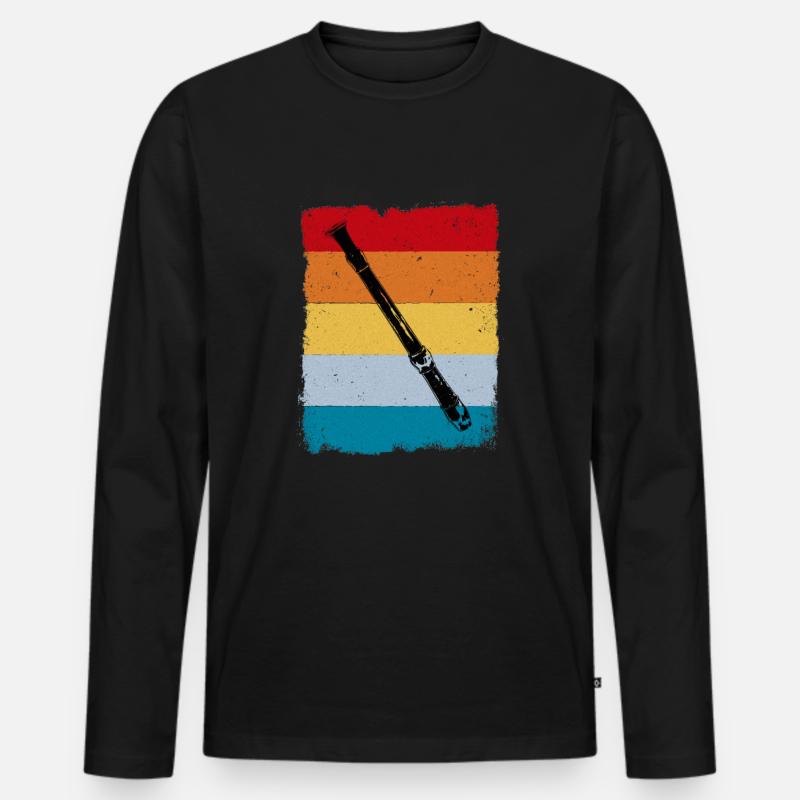 Retro Blockflöte - Männer Premium Bio Langarmshirt - Schwarz