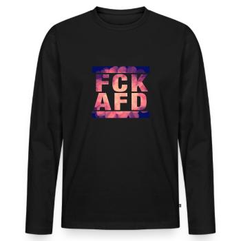 Die Welt ist bunt & soll es auch bleiben: FCK AFD! - Männer Premium Bio Langarmshirt - Schwarz - Vorne - Nico (187cm)
