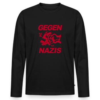 Gegen Nazis - FCK NZS - Gegen Rechts - Männer Premium Bio Langarmshirt - Schwarz - Vorne - Nico (187cm)
