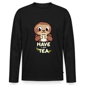 Faultier Tee - Männer Premium Bio Langarmshirt - Schwarz - Vorne - Nico (187cm)