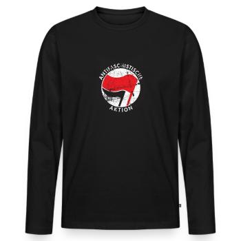 Antifa - Gegen Rechts - Männer Premium Bio Langarmshirt - Schwarz - Vorne - Nico (187cm)