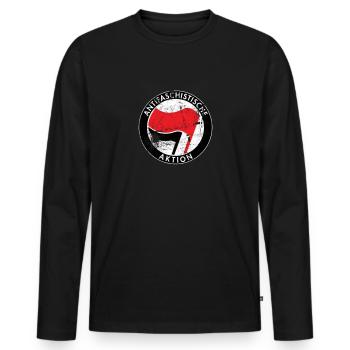 Antifa - Gegen Rechts - Männer Premium Bio Langarmshirt - Schwarz - Vorne - Nico (187cm)