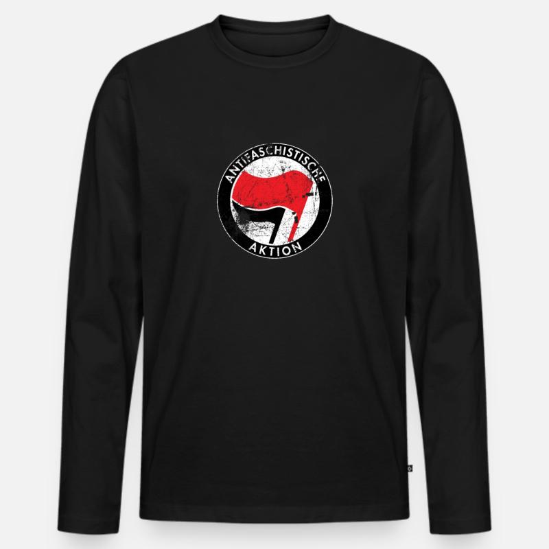 Antifa - Gegen Rechts - Männer Premium Bio Langarmshirt - Schwarz