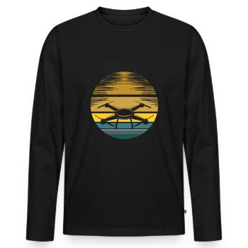 Drones vintage - T-shirt manches longues Premium bio Homme - noir - Devant - Nico (187cm)