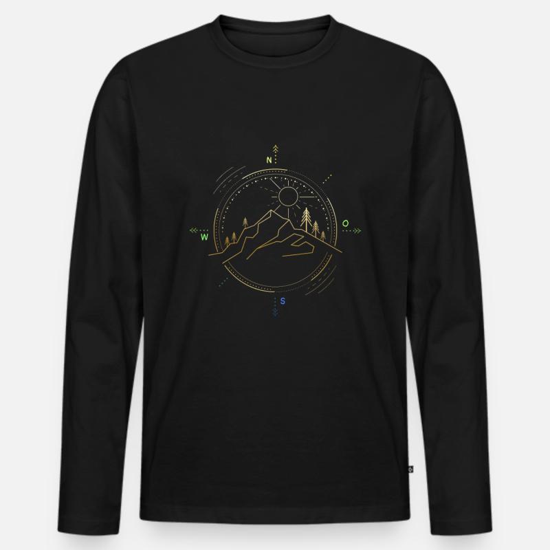 Wandern Kompass - Männer Premium Bio Langarmshirt - Schwarz