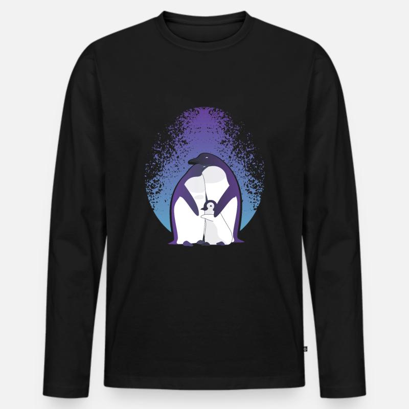 Pinguin Familie - Männer Premium Bio Langarmshirt - Schwarz