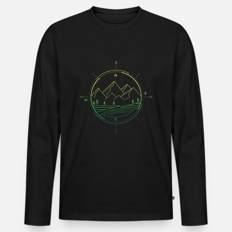 Berge Kompass - Männer Premium Bio Langarmshirt - Schwarz