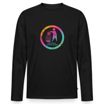 FCK NZS - Die Welt ist bunt! - Gegen Rechts - Männer Premium Bio Langarmshirt - Schwarz - Vorne - Nico (187cm)