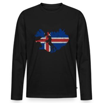 Cheval islandais, drapeau islandais, contour de l'Islande - T-shirt manches longues Premium bio Homme - noir - Devant - Nico (187cm)