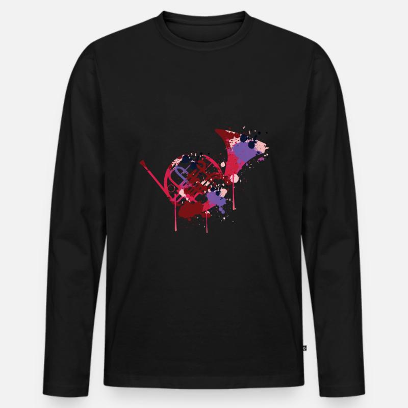 French Horn - Männer Premium Bio Langarmshirt - Schwarz