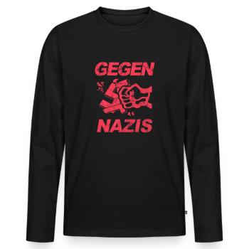 Gegen Nazis - FCK NZS - Gegen Rechts - Vintage - Männer Premium Bio Langarmshirt - Schwarz - Vorne - Nico (187cm)