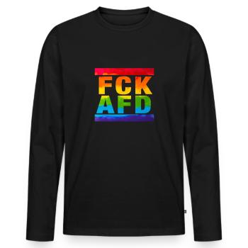 Gegen Nazis - FCK AFD - Gegen Rechts - Männer Premium Bio Langarmshirt - Schwarz - Vorne - Nico (187cm)