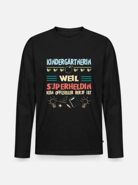 Kindergärtnerin superheldin - Männer Premium Bio Langarmshirt - Schwarz