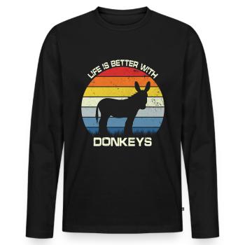 Life is better with donkeys - Men's Premium Organic Long Sleeve Shirt - black - Front - Nico (187cm)