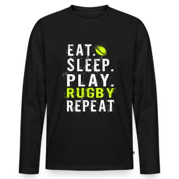 Eat sleep Rugby - T-shirt manches longues Premium bio Homme - noir - Devant - Nico (187cm)