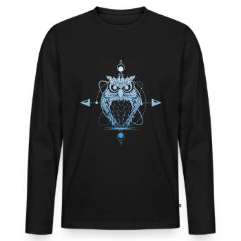 Eule Blau - Männer Premium Bio Langarmshirt - Schwarz - Vorne - Nico (187cm)