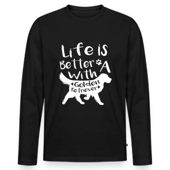 Life is bette with a golden retriever - Men's Premium Organic Long Sleeve Shirt - black - Front - Nico (187cm)