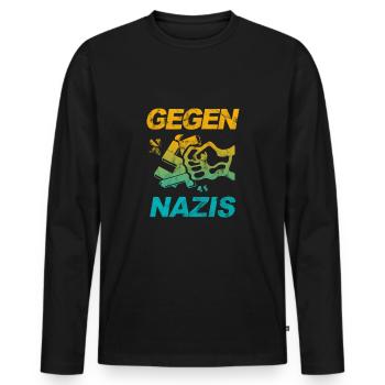 Gegen Nazis - FCK NZS - Gegen Rechts - Vintage - Männer Premium Bio Langarmshirt - Schwarz - Vorne - Nico (187cm)