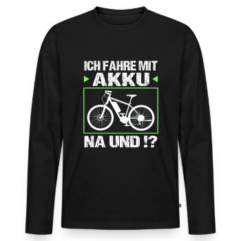 Ich fahre mit Akku - Männer Premium Bio Langarmshirt - Schwarz - Vorne - Nico (187cm)