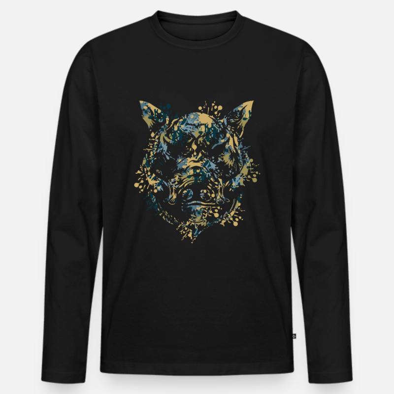 Wildschweinkopf - Männer Premium Bio Langarmshirt - Schwarz