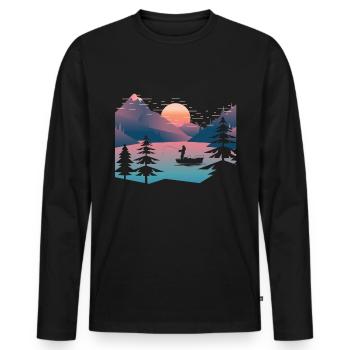Retro Fishing Lake - Men's Premium Organic Long Sleeve Shirt - black - Front - Nico (187cm)