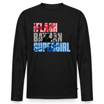 The Flash Écriture Avec Batman Et Supergirl - T-shirt manches longues Premium bio Homme - noir - Devant - Nico (187cm)