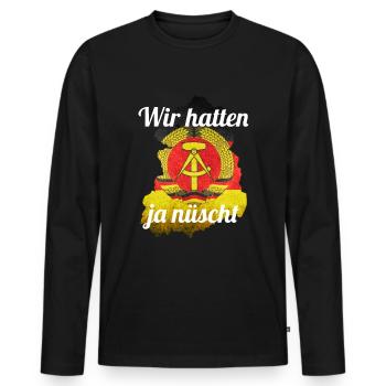 DDR OSSI - Männer Premium Bio Langarmshirt - Schwarz - Vorne - Nico (187cm)