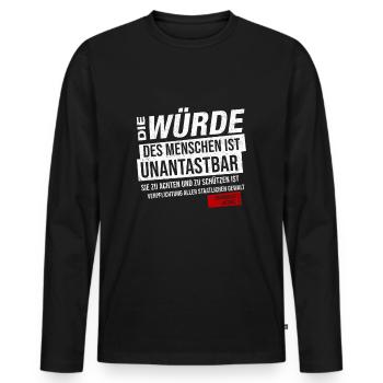 Grundgesetz Artikel 1 Die Würde des Menschen ... - Männer Premium Bio Langarmshirt - Schwarz - Vorne - Nico (187cm)