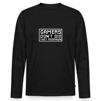Gamers Don´t Die - They Respawn - Männer Premium Bio Langarmshirt - Schwarz - Vorne - Nico (187cm)