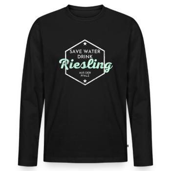 Save Water Drink Riesling - Pfalz - Männer Premium Bio Langarmshirt - Schwarz - Vorne - Nico (187cm)