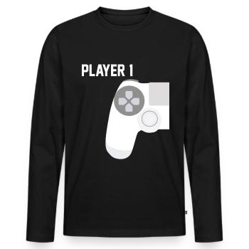 Zocker Gamer Player 1 - Männer Premium Bio Langarmshirt - Schwarz - Vorne - Nico (187cm)