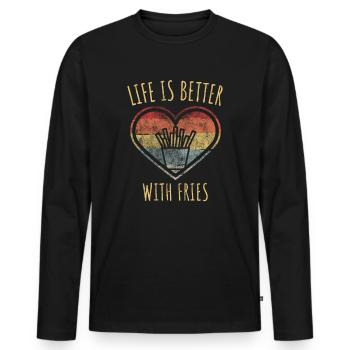 Frites - Life is better with fries - T-shirt manches longues Premium bio Homme - noir - Devant - Nico (187cm)