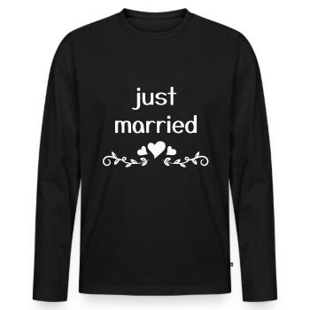 just married - Men's Premium Organic Long Sleeve Shirt - black - Front - Nico (187cm)