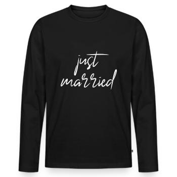just married - Men's Premium Organic Long Sleeve Shirt - black - Front - Nico (187cm)