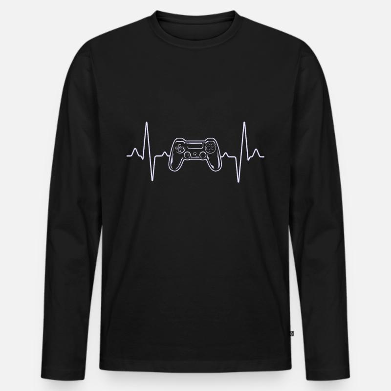 Controller Herzschlag - Männer Premium Bio Langarmshirt - Schwarz