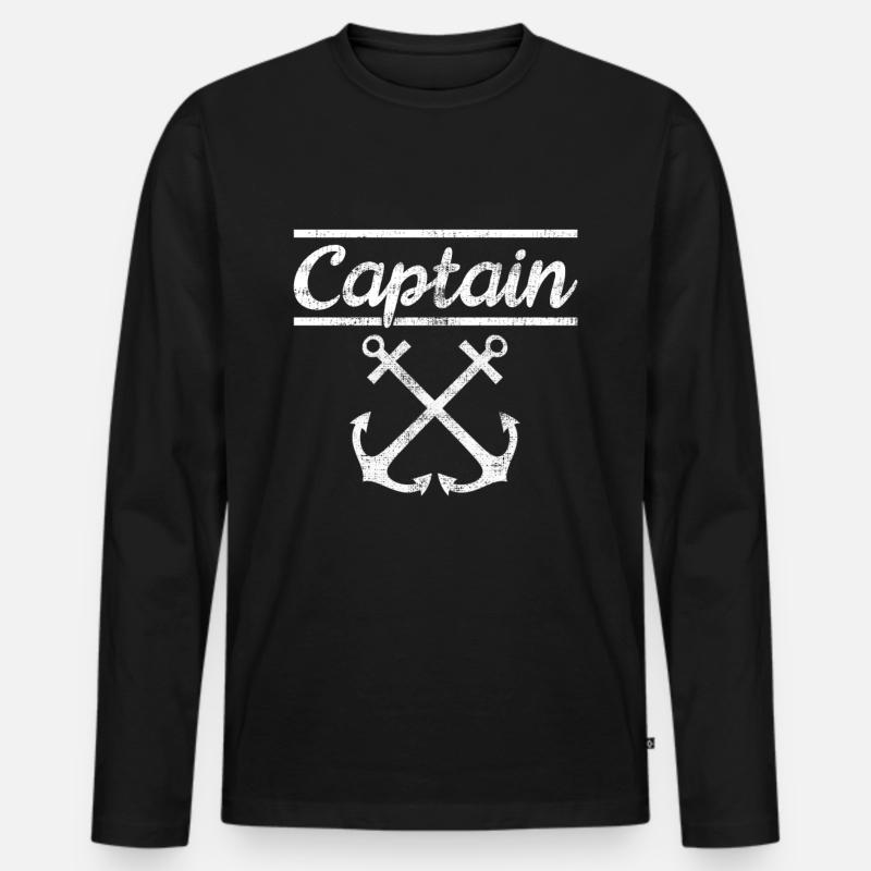 Kapitän - Männer Premium Bio Langarmshirt - Schwarz