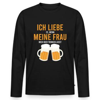 Bier Trinken Frau Spruch - Männer Premium Bio Langarmshirt - Schwarz - Vorne - Nico (187cm)