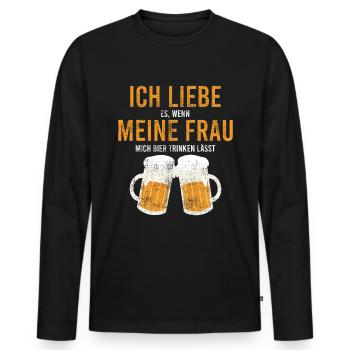 Bier Trinken Frau Spruch - Männer Premium Bio Langarmshirt - Schwarz - Vorne - Nico (187cm)