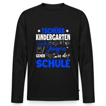 Schulanfang - Männer Premium Bio Langarmshirt - Schwarz - Vorne - Nico (187cm)