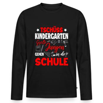Schulanfang - Männer Premium Bio Langarmshirt - Schwarz - Vorne - Nico (187cm)