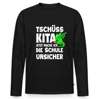 Schulanfang - Männer Premium Bio Langarmshirt - Schwarz - Vorne - Nico (187cm)