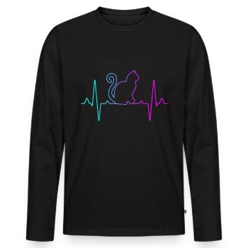 Cat Heartbeat - Men's Premium Organic Long Sleeve Shirt - black - Front - Nico (187cm)