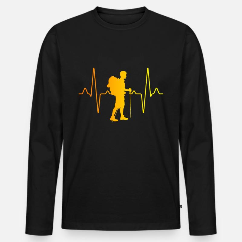 Wandern Wanderer Herzschlag - Männer Premium Bio Langarmshirt - Schwarz