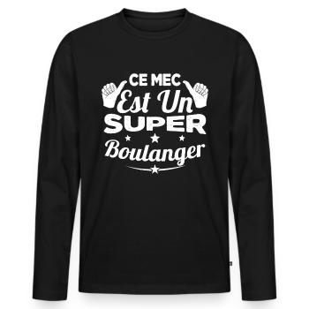 Ce Mec Est Un Super Boulanger Cadeau - T-shirt manches longues Premium bio Homme - noir - Devant - Nico (187cm)