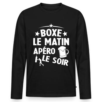 Boxe Le Matin Et Apéro Le Soir Boxing Sport - T-shirt manches longues Premium bio Homme - noir - Devant - Nico (187cm)